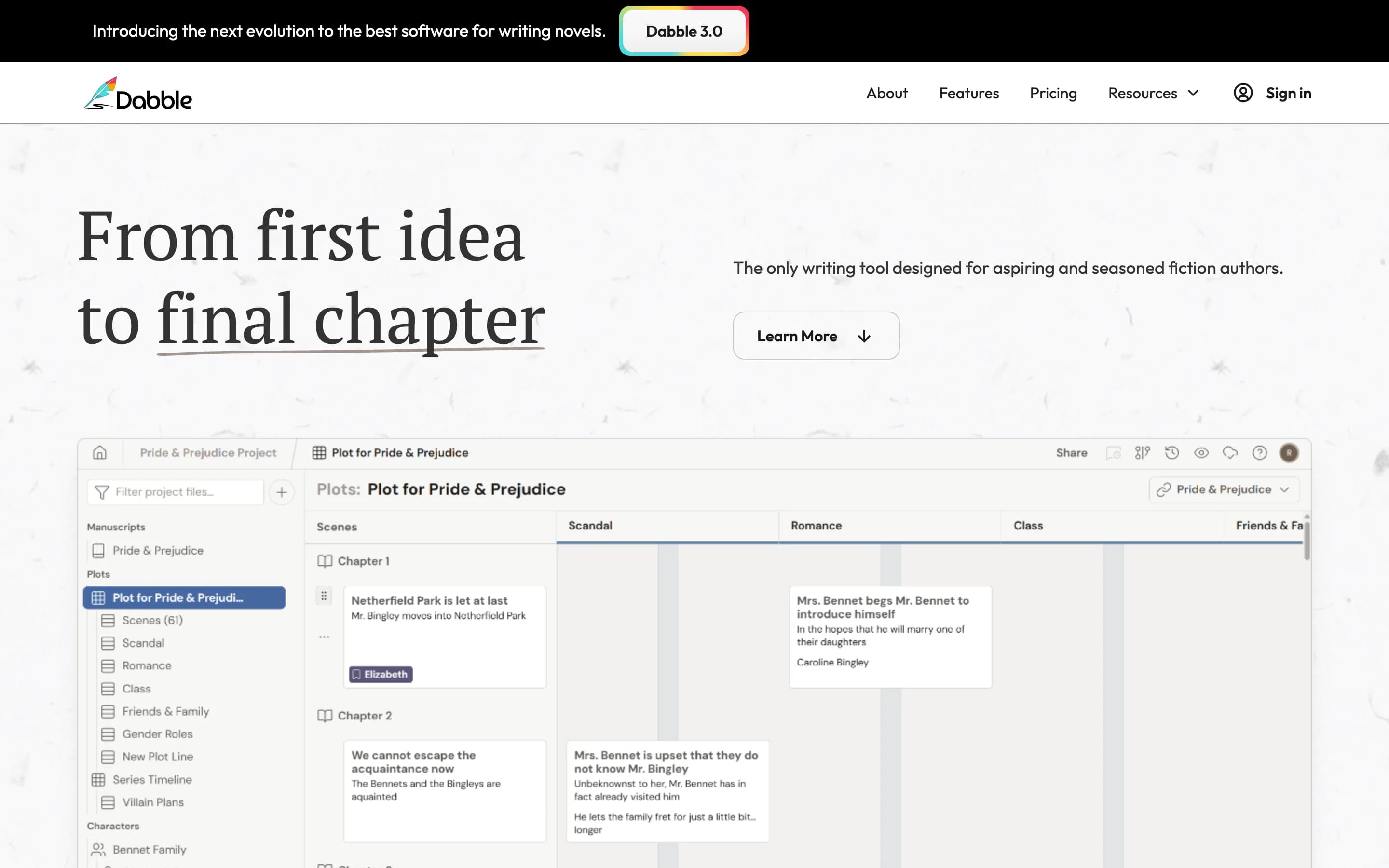 The Dabble homepage