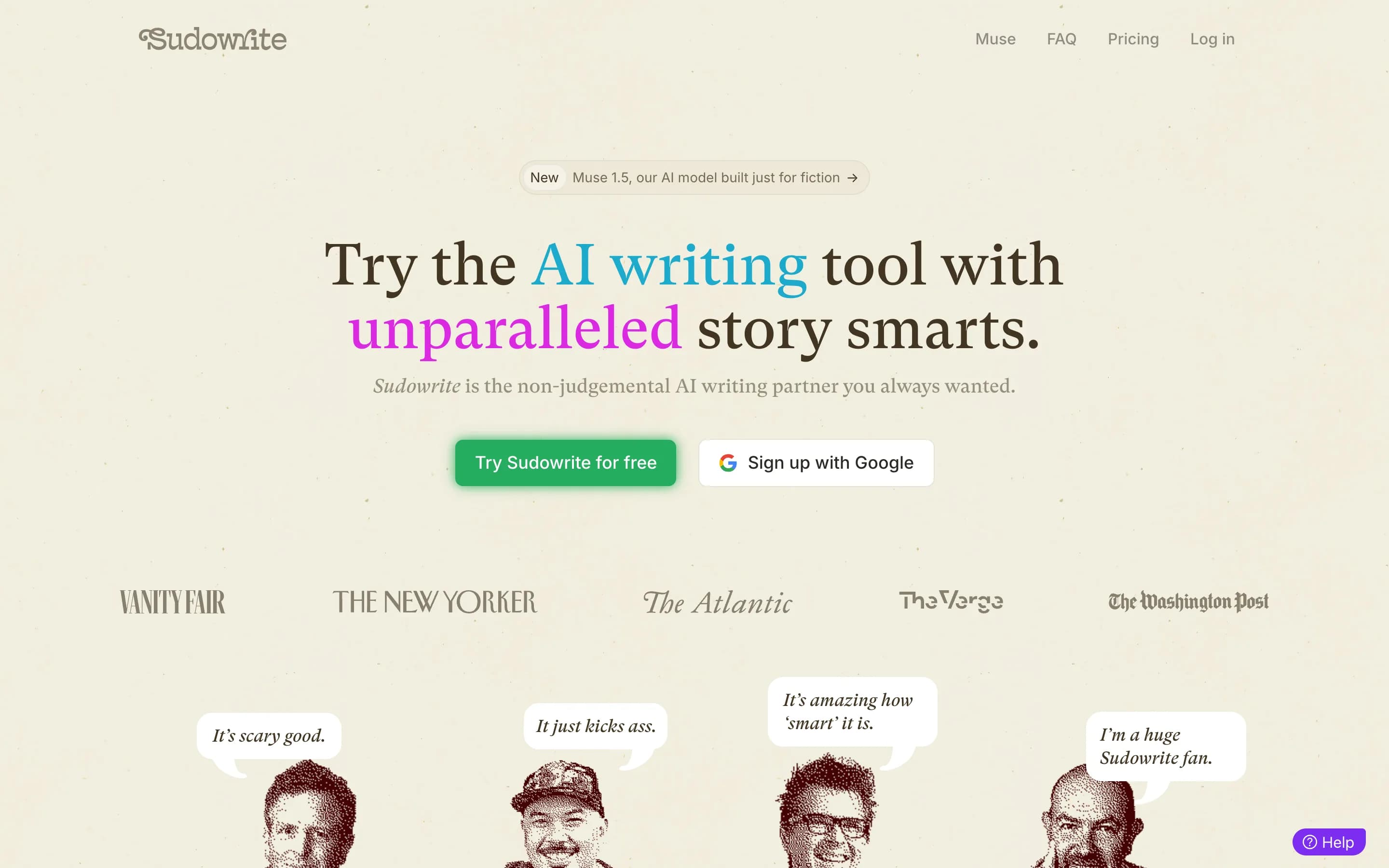 The Sudowrite homepage