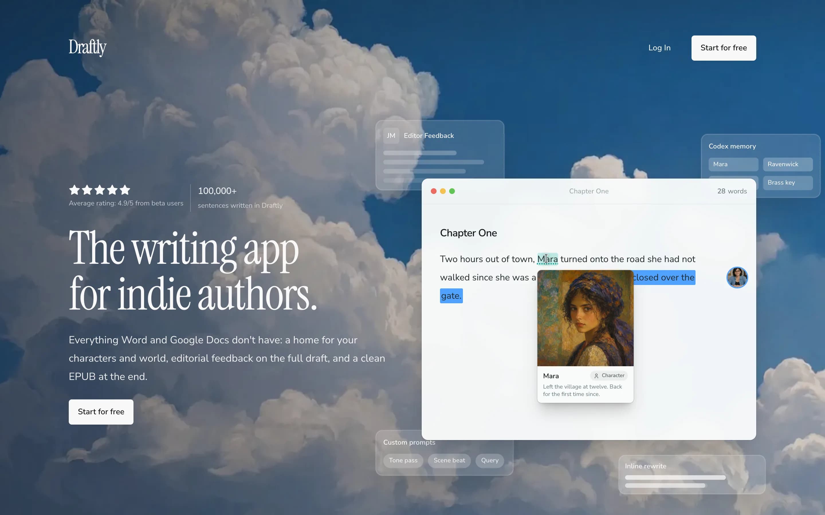 The Draftly homepage