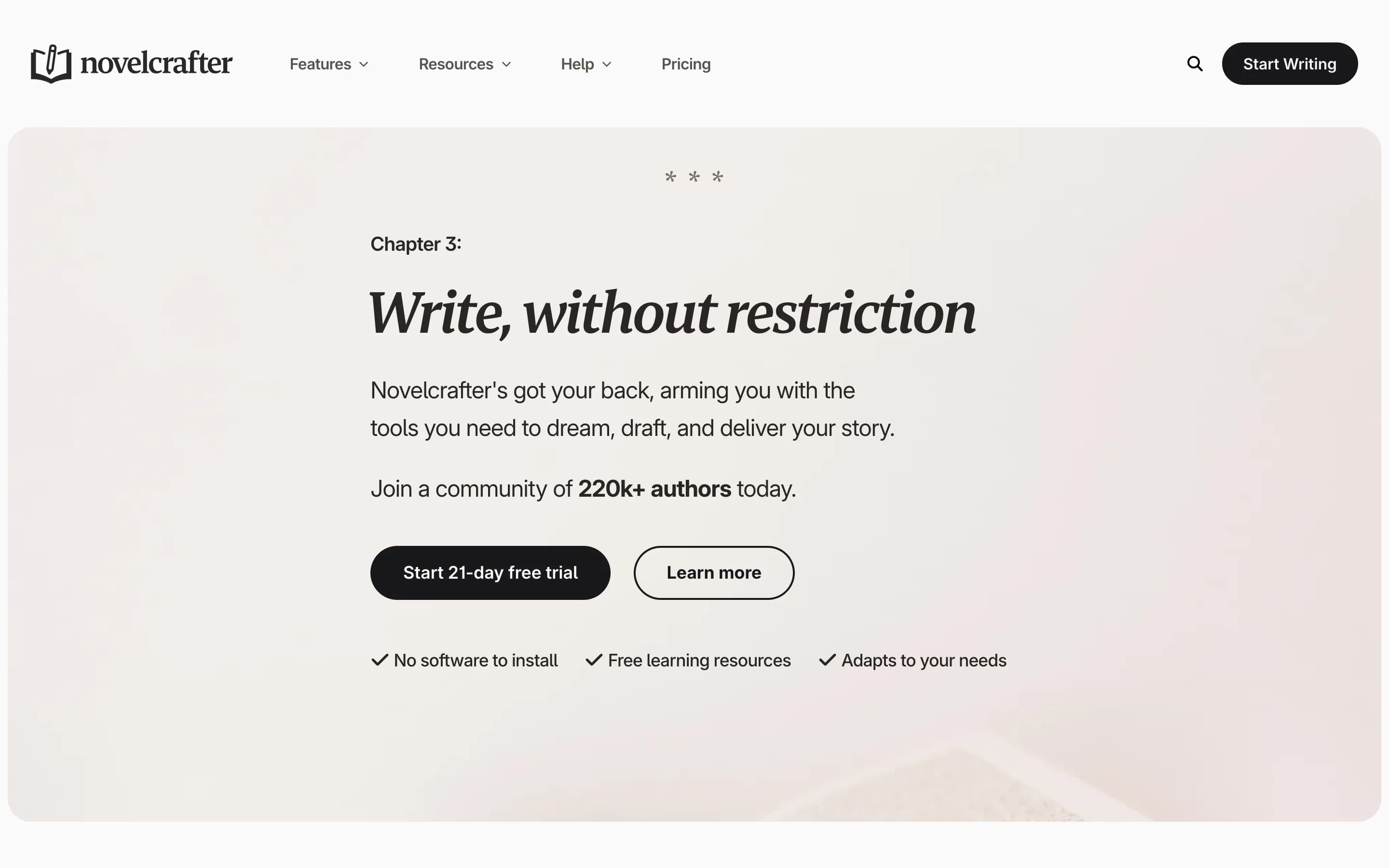 The Novelcrafter homepage