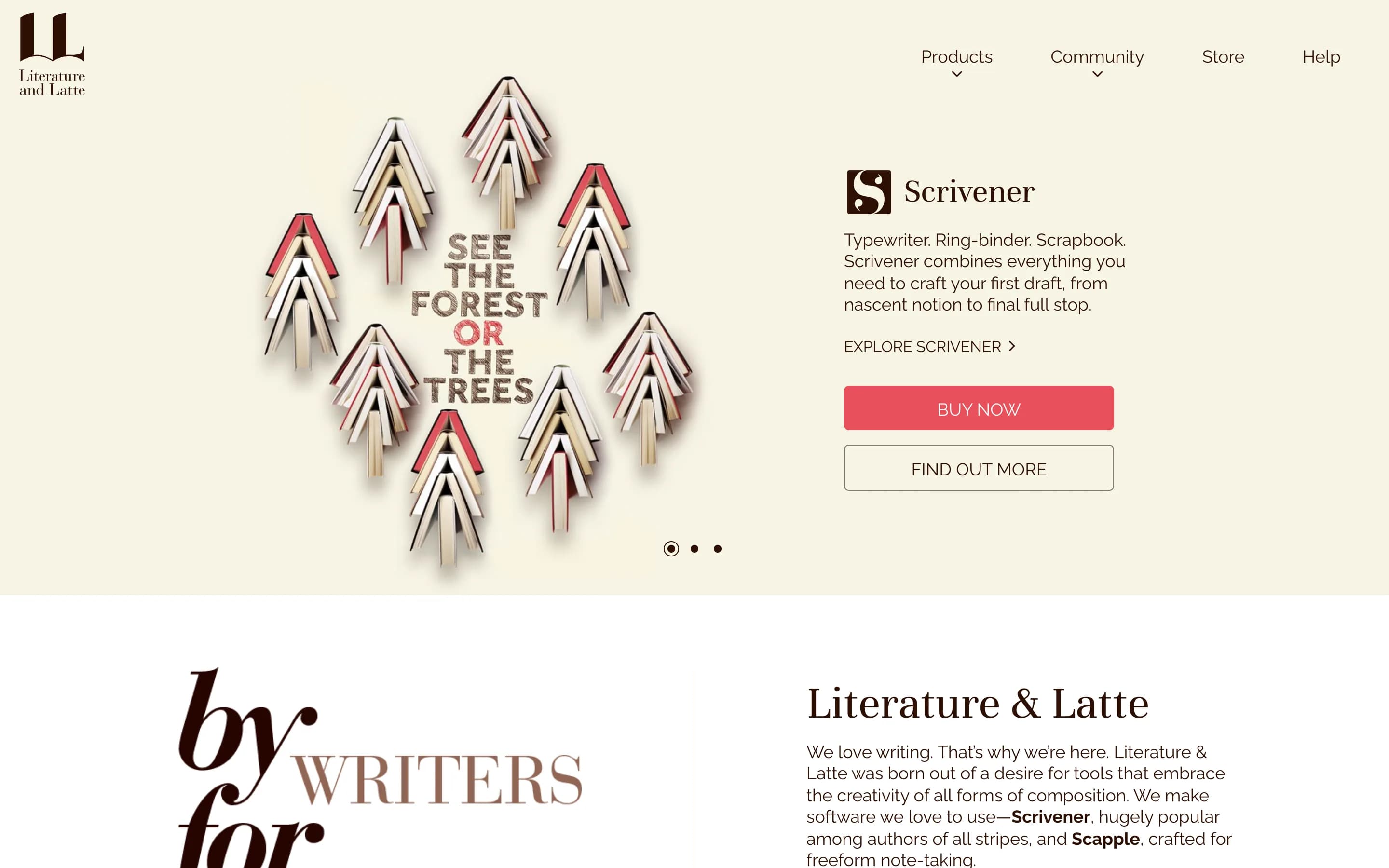 The Scrivener homepage from Literature and Latte